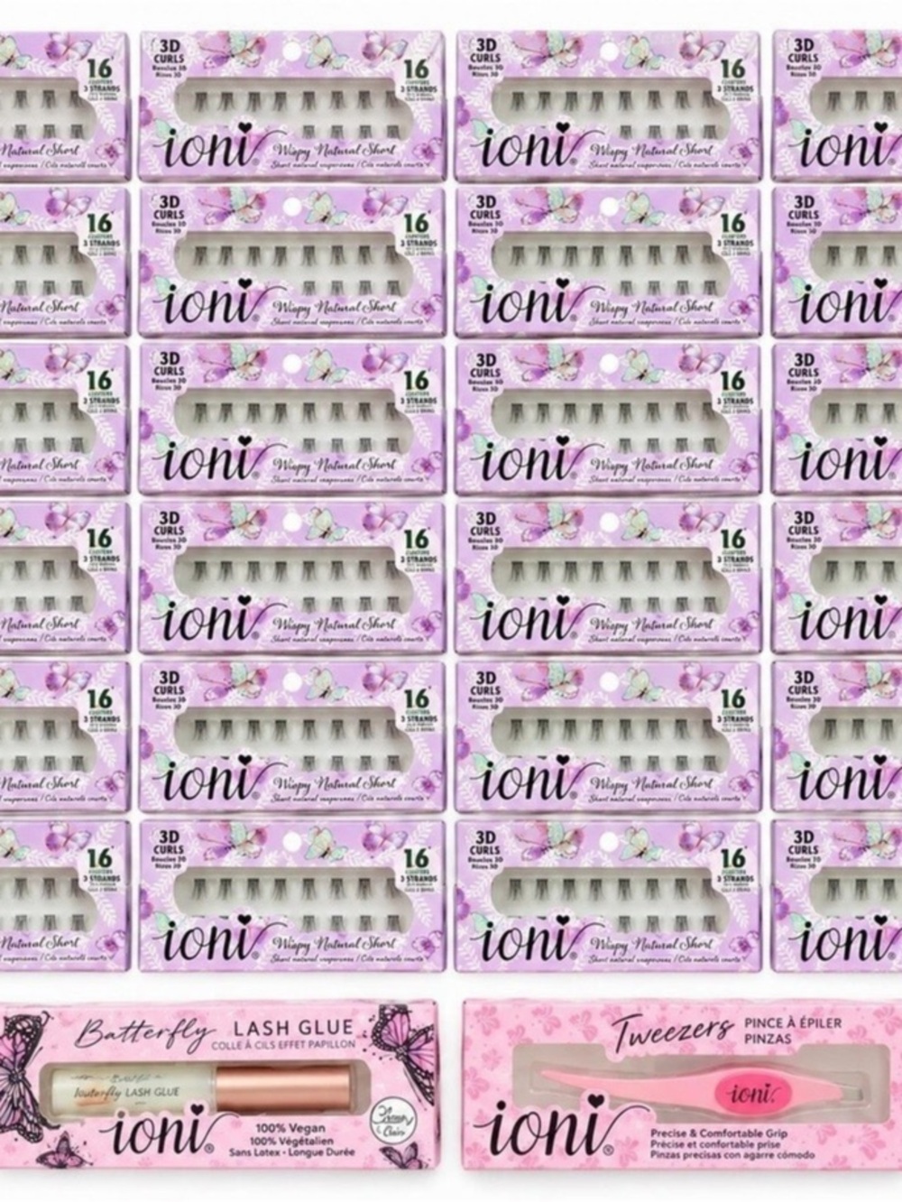 Ioni Wispy Natural Short Individual Lashes Lot of 28 w/ Glue & Tweezer